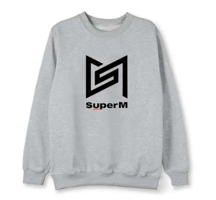 Kpop superM все названия членов/логотип пуловер с принтом и круглым вырезом толстовки унисекс флис/Тонкий Свободный свитшот - Цвет: thin