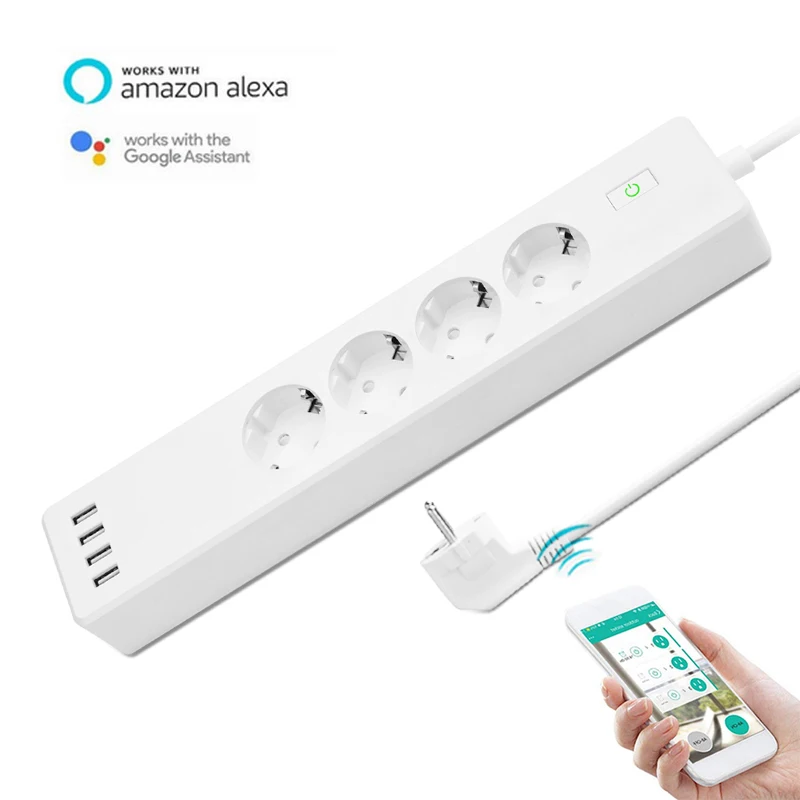 

Smart Wifi Power Strip Surge Protector EU Extension Cord Socket with 4 USB Electrical Plug Energy Saver for Home&Office