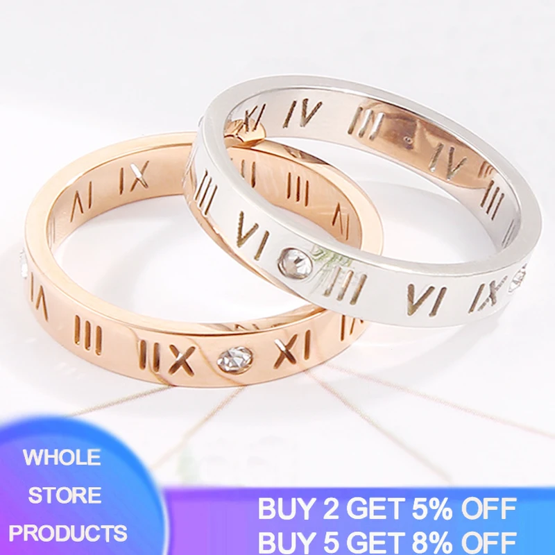 

3.3mm 925 Solid Silver Wedding Band Ring Roman Numerals Rose Gold Color Zircon Rings Lovers Gift for Men Women Couples Jewelry