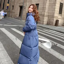 Женский яркий меховой воротник X-Long с капюшоном, большой размер, зимнее пуховое пальто, Толстая теплая куртка, ватные парки с большим карманом