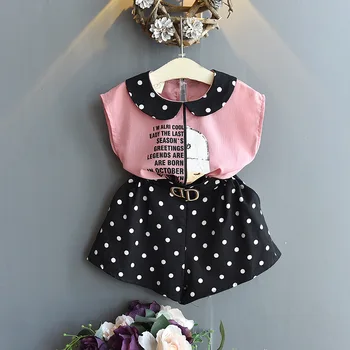 

Toddler Girls Clothes Set Summer Polka Dot Children Clothes Chiffon T-shirt+Shorts Tracksuit Suit Kids Outfits For Baby Girls