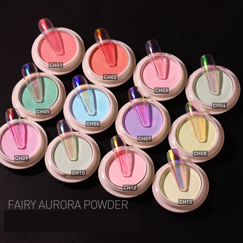 Nail Glitter Mirror Aurora Neon Powders Dust Chameleon Nail Art Chrome Pigment Dipping Powder Decoration 1g/box