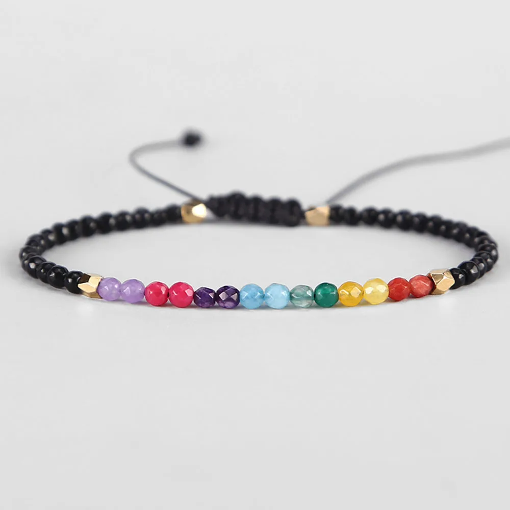 Lucky Stone Beads Bracelet Bohemia Chakra Bracelets Multicolor Small Beads Bracelet Women Holiday Jewelry Gift - Metal Color: A