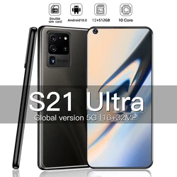Téléphone portable S21 Ultra débloqué, écran de 7.2 pouces, Smartphone, android, 16 + 32MP, 12 + 512GB, batterie de 5800mAh, 4G, 5G, Version internationale 