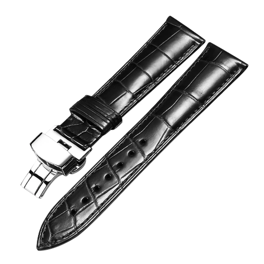 Genuine Crocodile Leather Watchband  14mm 16mm 18mm 19mm 20mm 21mm 22mm Watches Strap Coffee Black Butterfly Buckle Watch Band