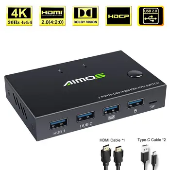 

2 Ports USB HDMI KVM Switch Box Video Display USB Switch Splitter For 2 PC Sharing Keyboard Mouse Printer Plug And Paly