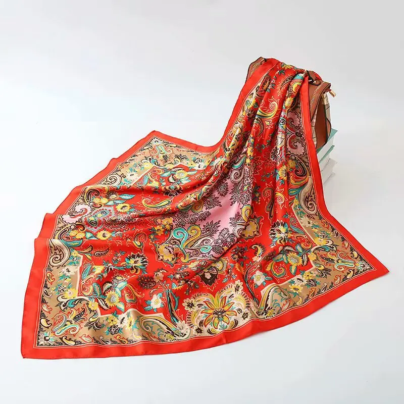 

Women Silk Beach Cover-ups Big Square Scarf Spring Autumn Female Genuine Silk Scarves Printed Summer Shawls DF07