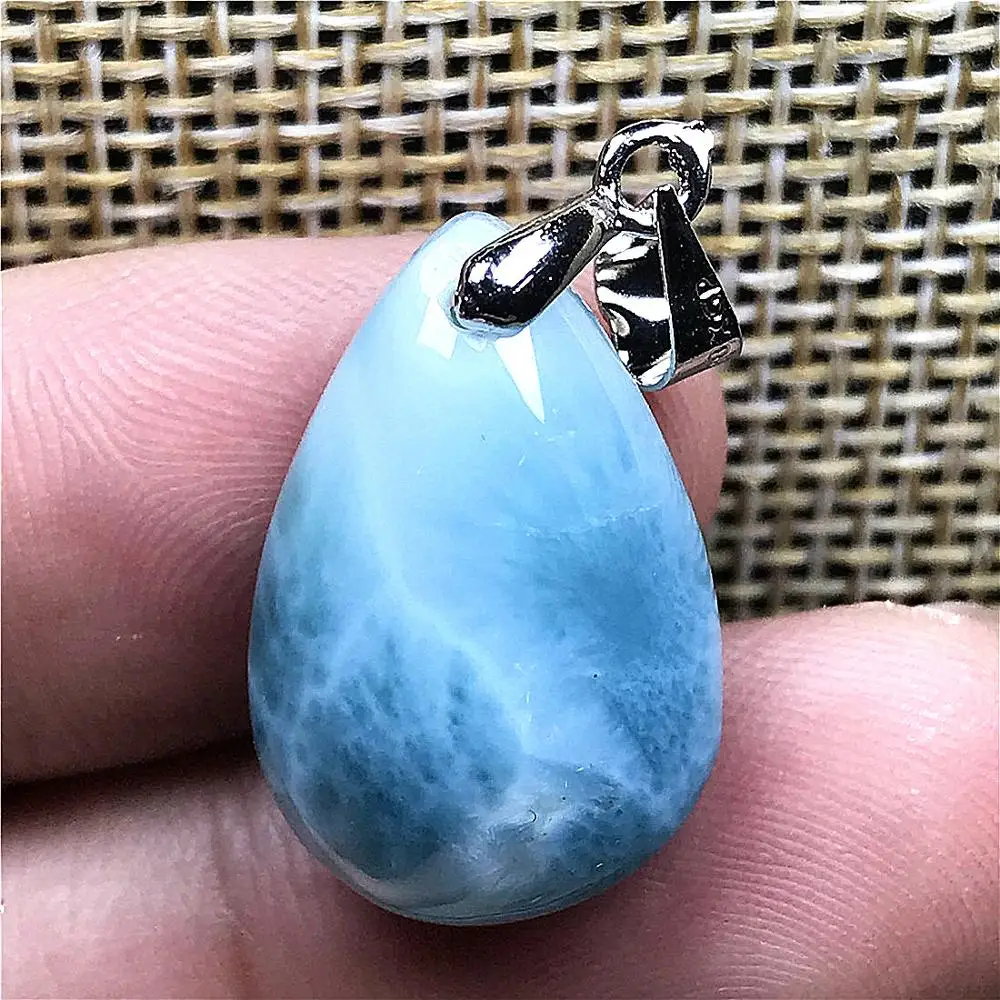 Натуральный Синий Larimar Цепочки и ожерелья подвеска для обувь для мужчин и женщин; 20x13x7 мм бусины Доминика кристально чистой водой узор Лаки Ювелирные изделия с драгоценными камнями