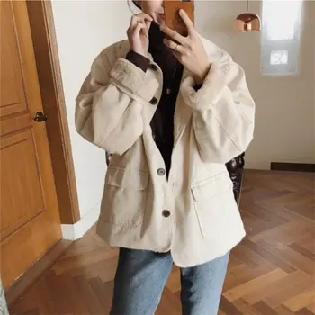 

Alien Kitty Retro Stylish Thick Mink-velvet Winter Fresh Loose Outwear Warm Chic Women Jackets Casual All-Match Short Coat