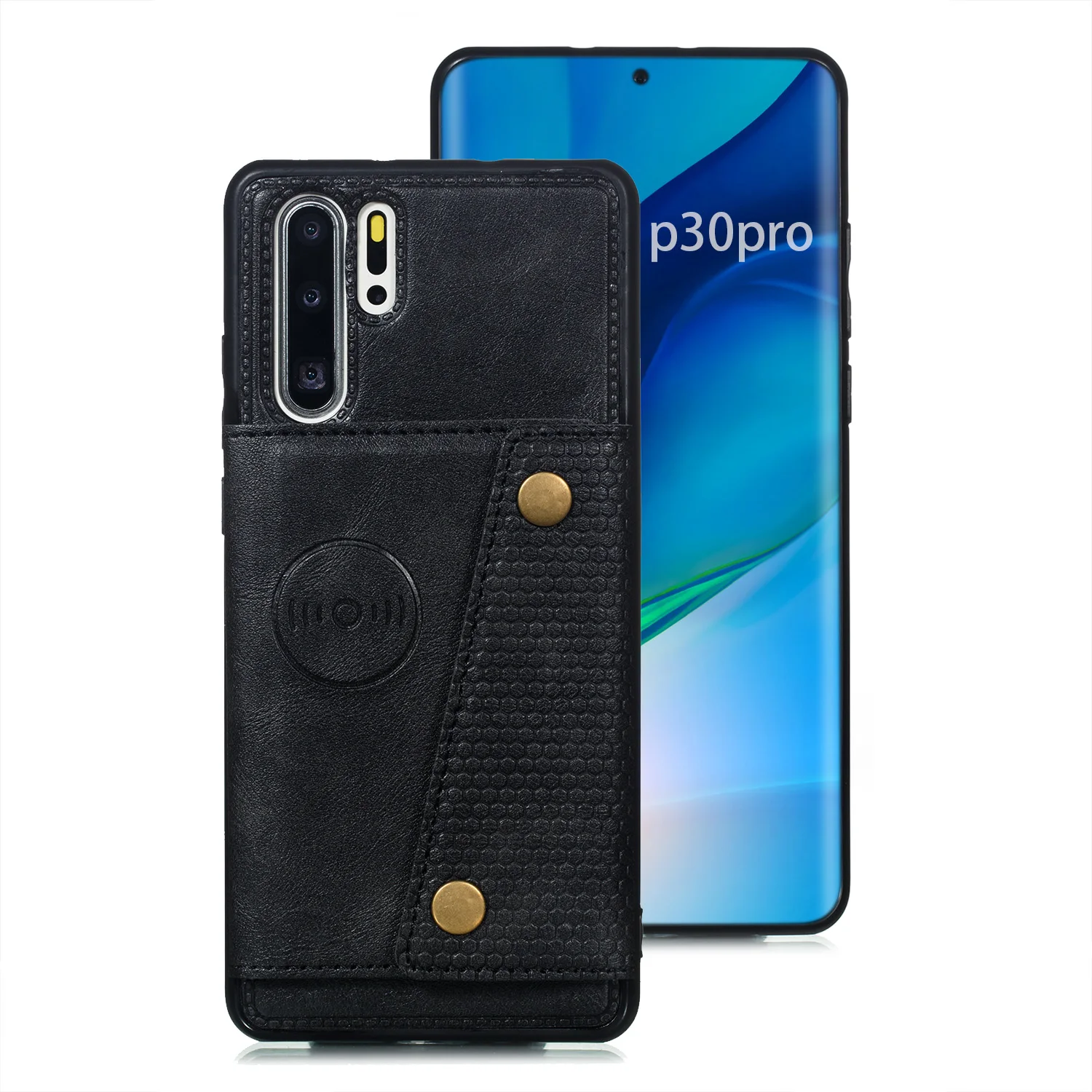 Черный Держатель для карт, чехол-кошелек для huawei P30 mate 20 Honor 20 Pro P20 Lite Y9 Prime из искусственной кожи, карман на заднюю панель NOVA 5i PRO Etui - Цвет: Черный