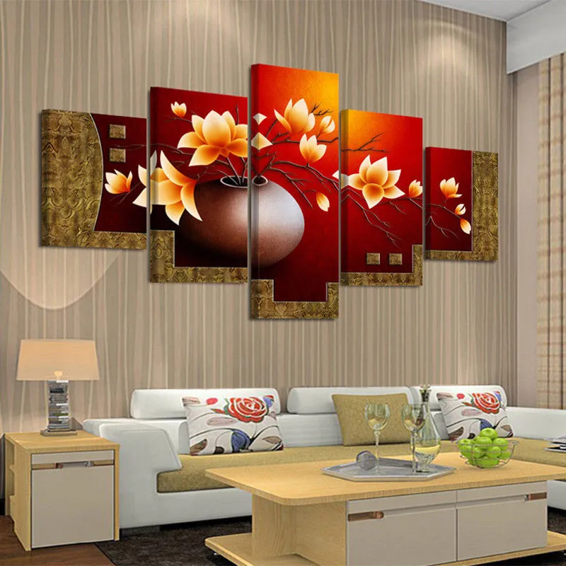 5 Piece Hanging Paintings Picture Flower Vase Canvas Wall Art Print Oil Painting Living Room Home Decor Pictures | Дом и сад