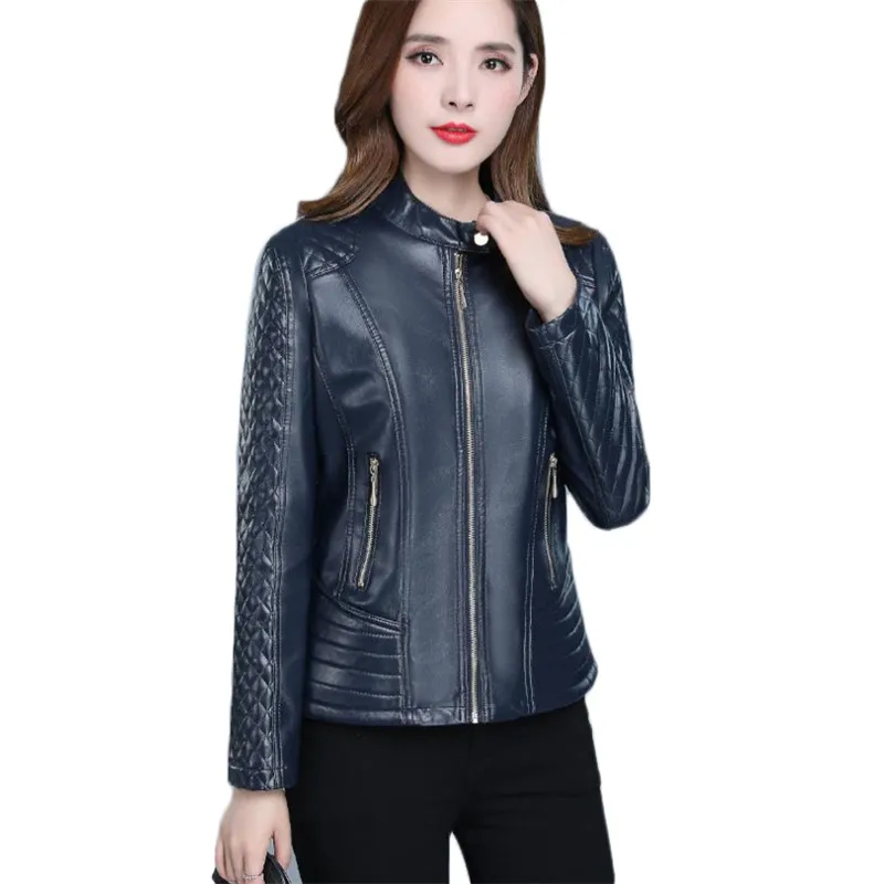 Goedkoop Faux Lederen Jas Vrouwen Herfst Koreaanse Korte Slanke XL 6XL Plus Size Zwart Geel Lange Mouw Mode Fishtail Plaid Jas JD310