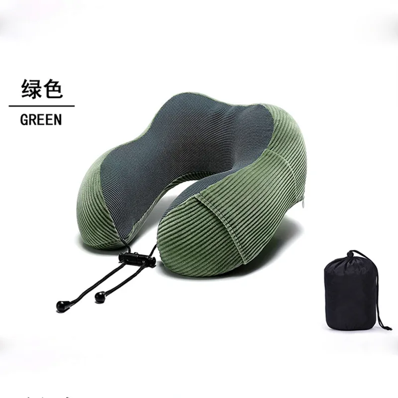 green and bag Портативный массаж для автомобиля, самолета путешествия хлопчатобумажной ткани с эффектом памяти «Коттон мемори U формы из пены с эффектом памяти головной офис nap складная подушка на шею для мужчин и женщин - Цвет: green and bag