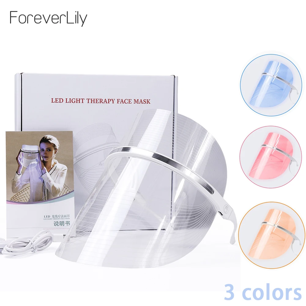 New  3 Colors LED Facial Mask USB Beauty Instrument Phototherapy Red & Blue&Yellow Light Shrink Pores Re