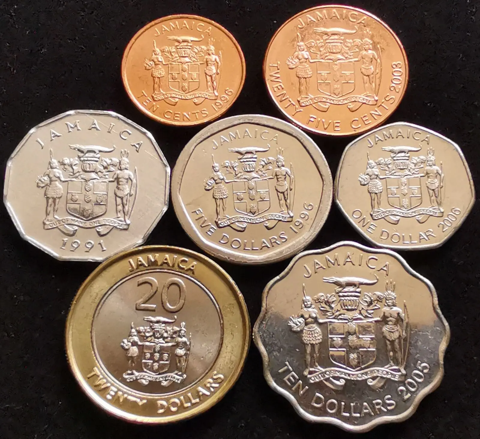 

Jamaica 1990-2006 Set of 7 Coins 10 Cents-20 Dollars Full Set 7 Pieces Unc Unc Real Original Coins Collection