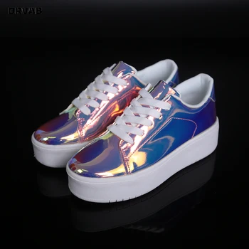 

Women Sneakers Fashion Glitter Colorful Leather Women Casual Shoes Thick Sole Platform Sneakers Comfortable Flats Chunky Shoes