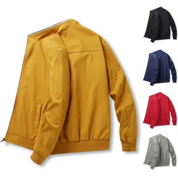 

Yellow Jacket for Men Spring Long Sleeve Stand Collar Oversized Jackets Coats Xxxl Zip Up Casual Sports Varsity Jacket Boys Tops