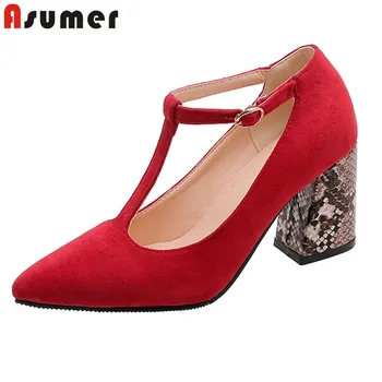 

ASUMER 2020 newest spring summer pumps women shoes buckle pointed toe party wedding shoes ladies snake high heel single shoes