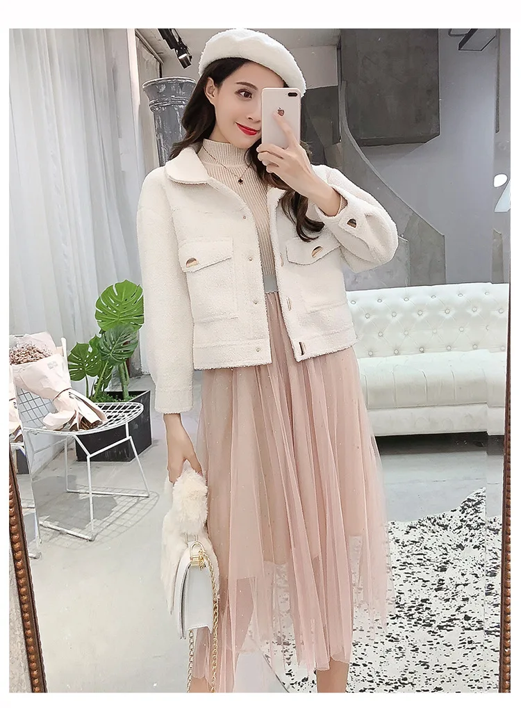 New Style Fall And Winter Clothes Short-height Lambs Wool Coat Short Loose-Fit