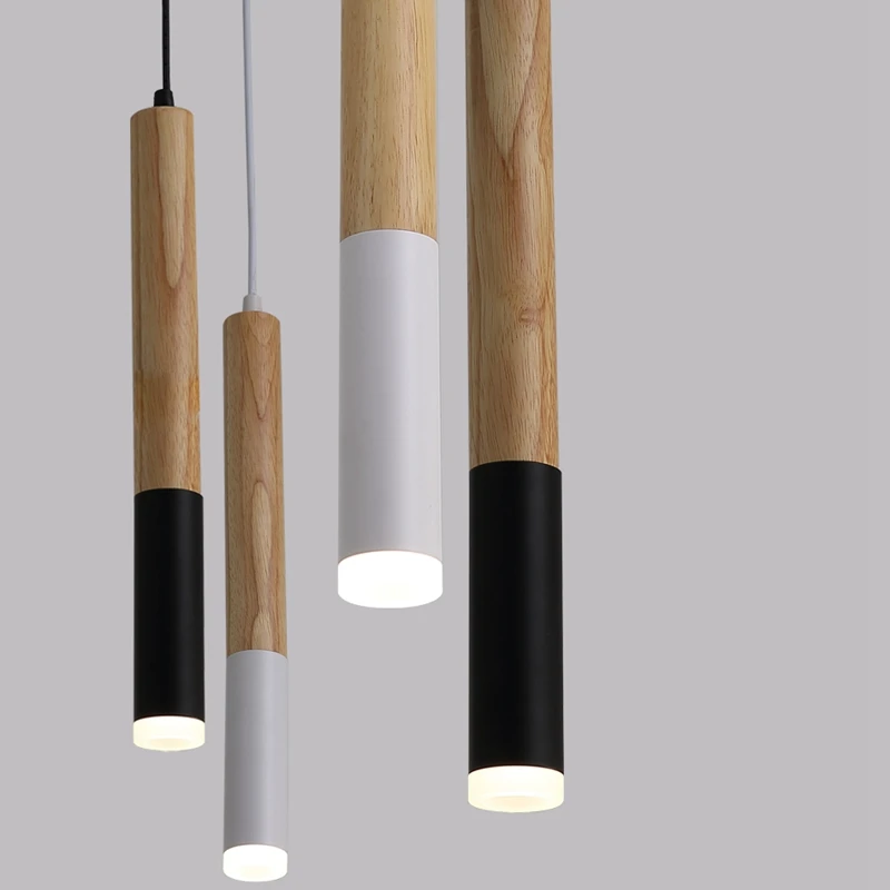 

High quality Nordic Wood LED Pendant Light Creative Design Long Tube hanging lights for Livingroom bedroom Restaurant Cafe lamp