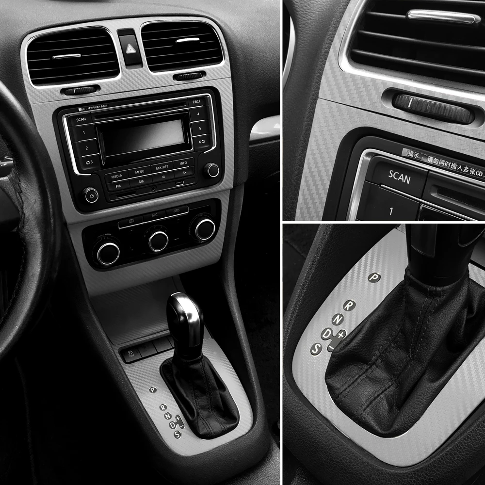 KUNGKIC 3 stücke Auto Zentrale Bedienfeld Rahmen Luftauslass Aufkleber  Innenverkleidung für Volkswagen VW Golf 6 GTI MK6 2008-2013 Zubehör,  Kohlefaser