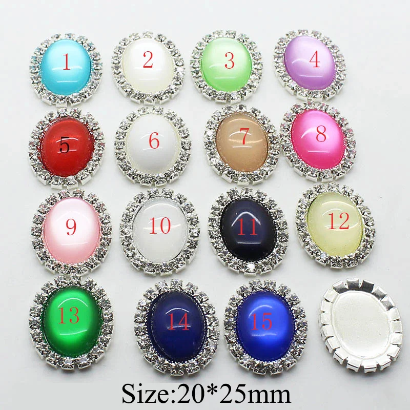 

2019 New 10Pcs 15 Colors Jelly resin Rhinestone button 20x25mm Oval-shape Metal Flatback Embellishments DIY Weddings Accessories