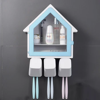 

Creative Toothbrush Holder Case Wall-mounted Double Layer Bathroom Storage Rack Multifunctional Bathroom Accessories Sets