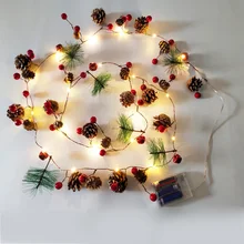 Красная ягода, рождественская гирлянда, светодиодный медный сказочный свет, гирлянда шишка для рождественского праздника, елки, украшения для дома