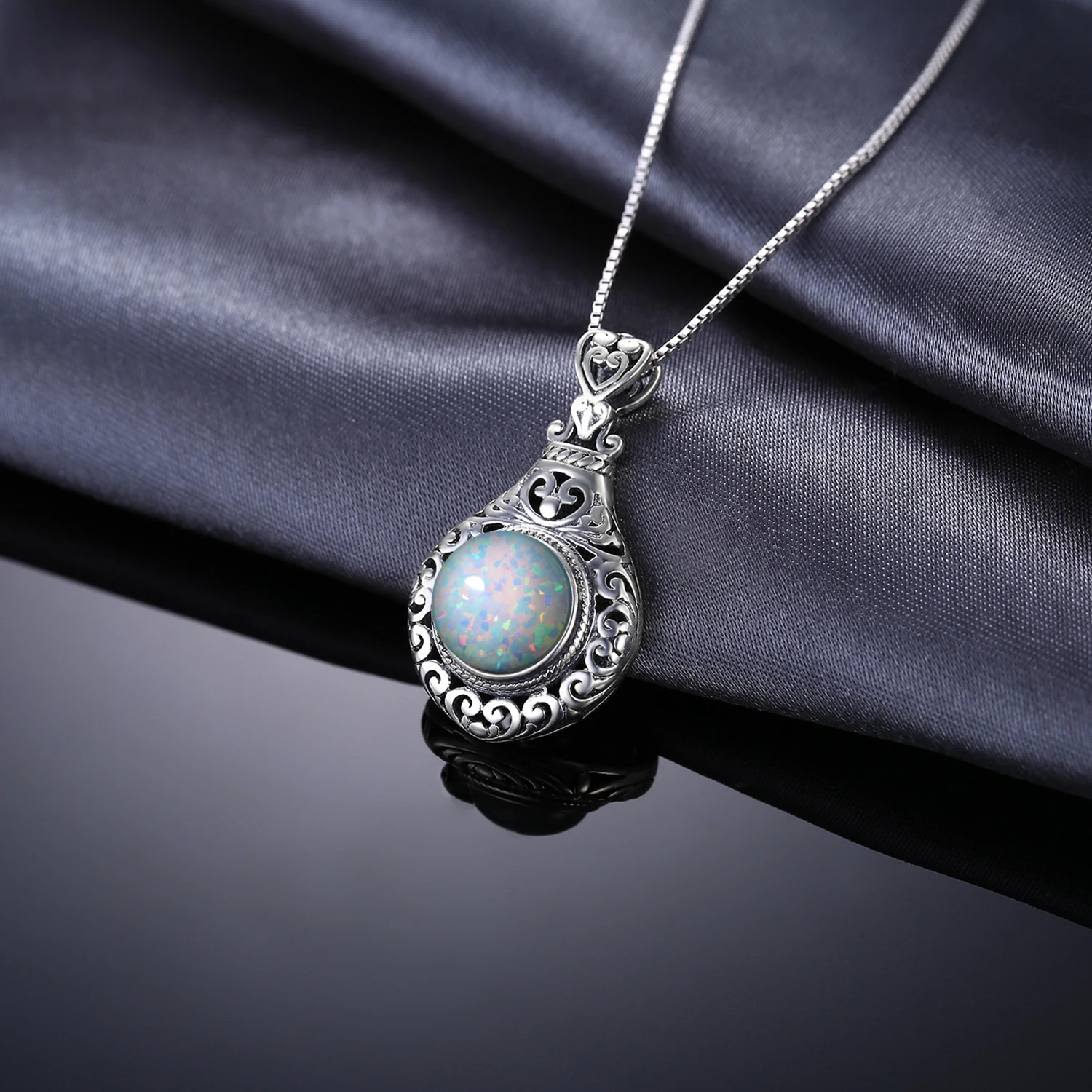 JewelryPalace Vintage 2,5 ct Cabochon Synthetischer Opal 925 Sterling Silber Herz Liebe Statement Anhänger Halskette Choker Nr._voghion.com