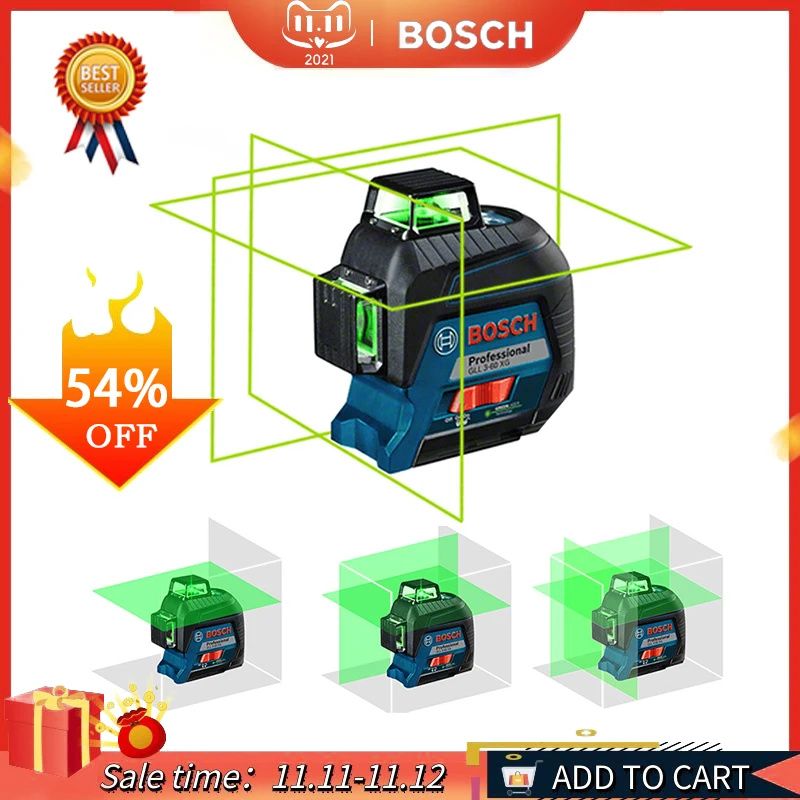 Уровень лазерный Bosch с вертикальными и горизонтальными линиями зеленого цвета |