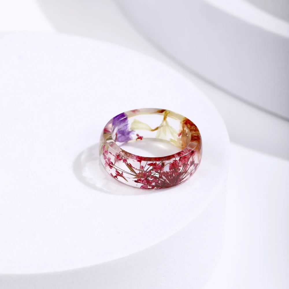 Finger ring Lost Lady Fashion Transparent Chunky Epoxy Resin Rings Cute Multicolor Dried Flower Finger Rings for Women Party Jewelry Gifts