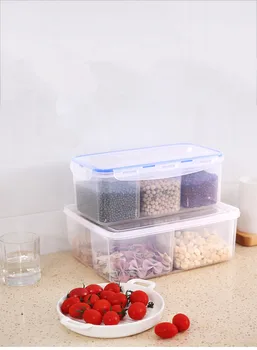 

1PC 3 4 Grips Refrigerator Food Storage Box Grains Fruits Vegetables Storage Box kitchen Fresh Containers Snacks Jar OK 1190