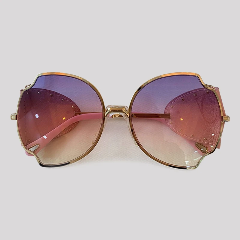 No.3 Sunglasses Модные женские солнцезащитные очки с бабочкой, роскошные брендовые дизайнерские кожаные солнцезащитные очки с заклепками, UV400 - Цвет линз: No.3 Sunglasses