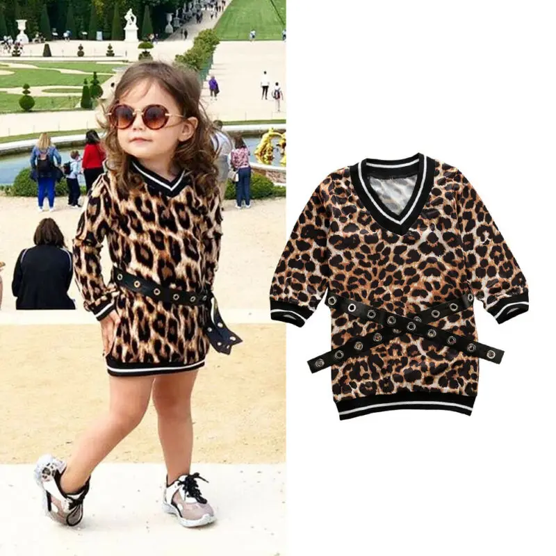 2019 2Pcs Toddler Kids Baby Girls Leopard Dress Children Autumn Clothes