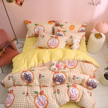 

2021 new Wholes Cartoon rabbit mouse Bedding Set Double Queen King Bed Linen Soft Duvet Cover Flat Sheet Pillowcase For Adult