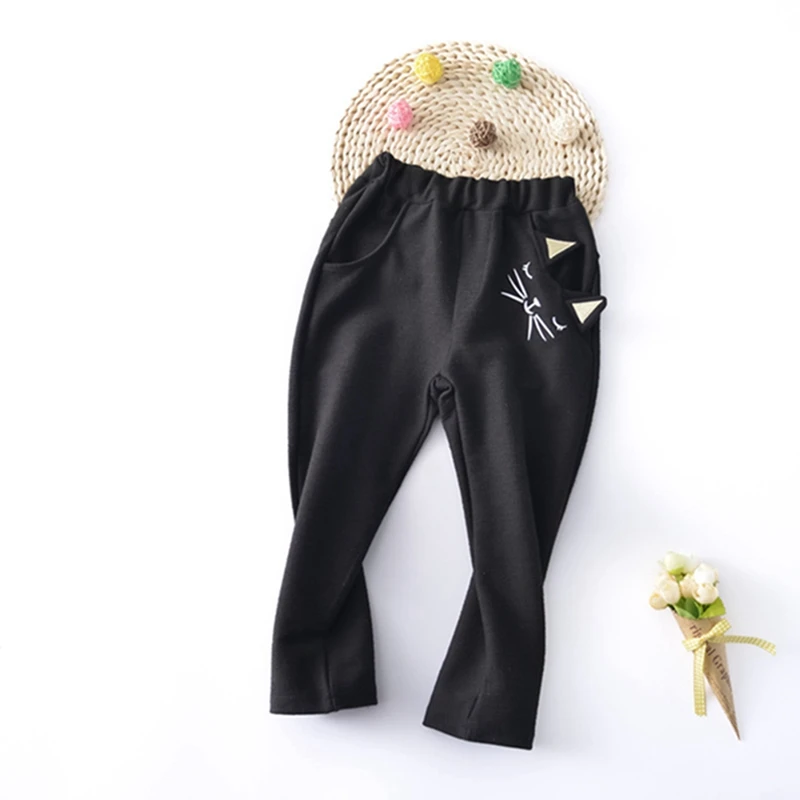 New Autumn Winter New Baby Pants Baby Girl Cartoon Cat Embroidery Trousers Children Casual Trousers Baby Clothes