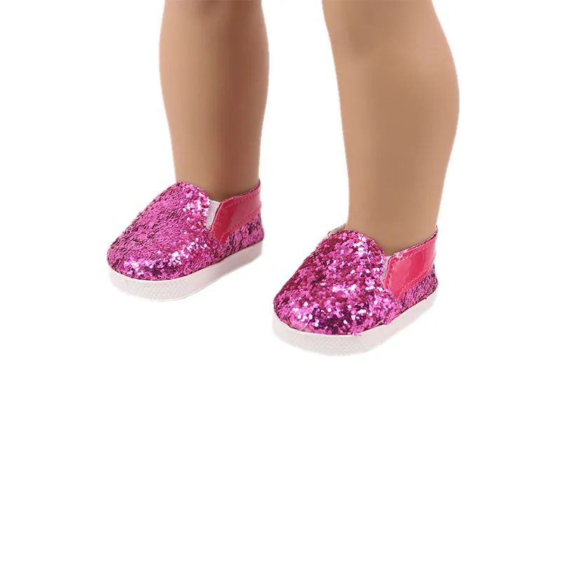 Geburtstag 18 Inch Doll Sequins Farbschuhe Schuhe für Puppen Stickierte Schuhe 