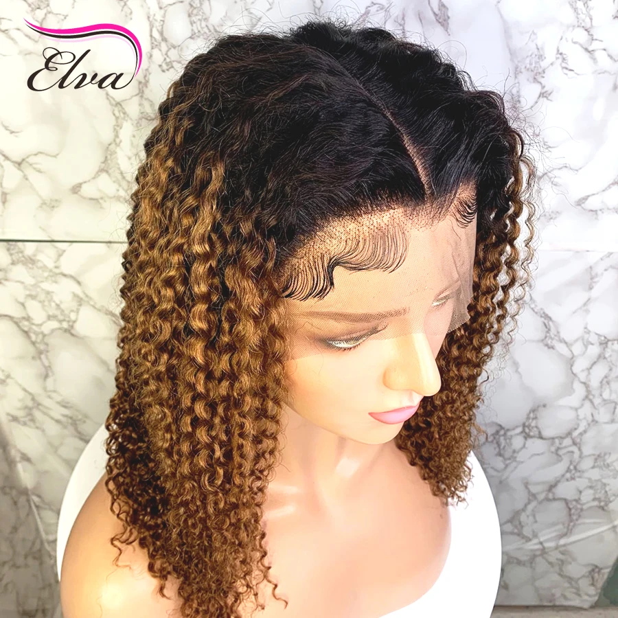 Elva Curly Ombre Lace Front Wig Pre Plucked With Baby Hair Blonde Color 13x6 Brazilian Remy Hair Lace Front Human Hair Wigs