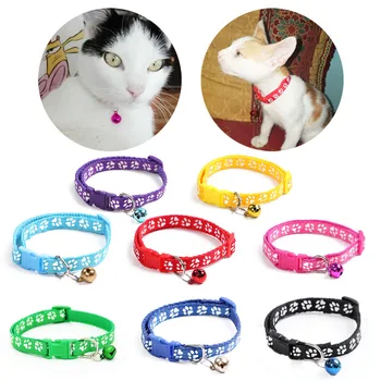 

Adjustable Pet Cat Dog Collar Cute Paw Print Bell Collar Nylon Ribbon Neck Strap for Small Cats Dogs Puppy Necklace Neck Belt