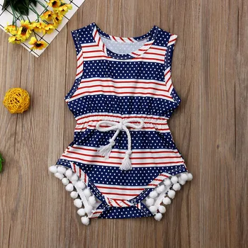 

Baby Girl Clothes Jumpsuit Kids' Things Romper Newborn Infant Baby Girls 4th Of July Dot Striped Romper Tassel Romper Bodysuits