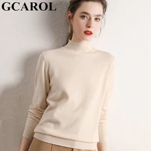GCAROL женский свитер с воротником-стойкой 30% шерсть толстый теплый джемпер осень зима короткий вязаный пуловер стрейчевое большого размера 2XL