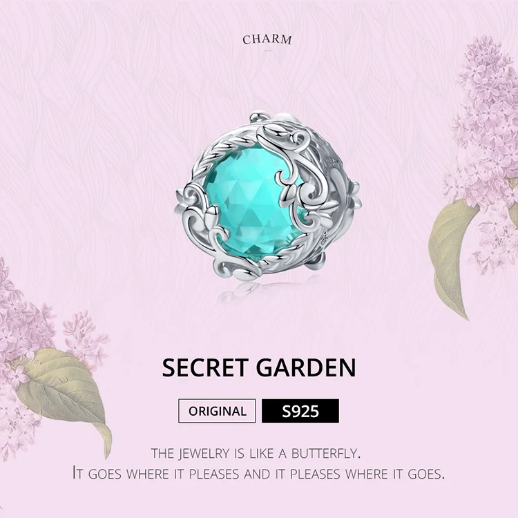 Geoki 925 серебро Европейский океан синий кубики циркона бусины трава fit Pandora браслет S925 морской камень подвески для ожерелья