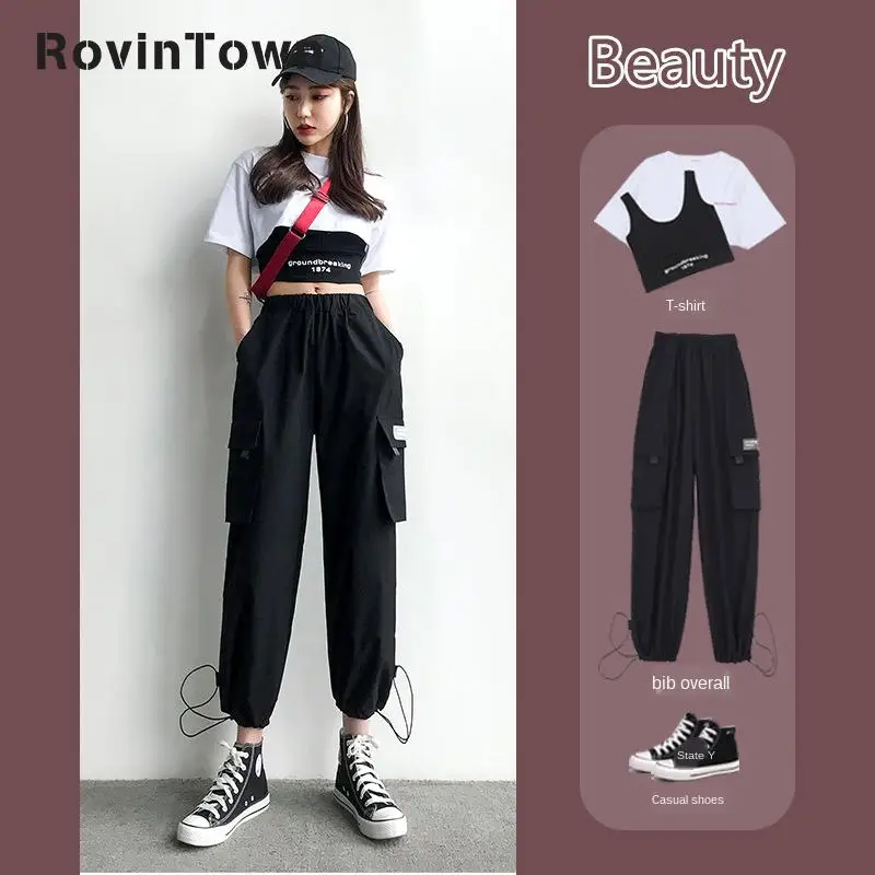 2020 Summer 3 Piece Set Women White T Shirt Black Vest Black Tooling Trousers High Street Fashion Cool Clothes Free Shipping 2020 Summer 3 Piece Set Women White T Shirt Black Vest Black Tooling Trousers High Street Fashion Cool Clothes Free Shipping