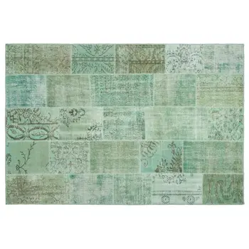 

Handmade Green Vintage Overdyed Patchwork Area Rug 194x285 Cm-6'4''X9'4''