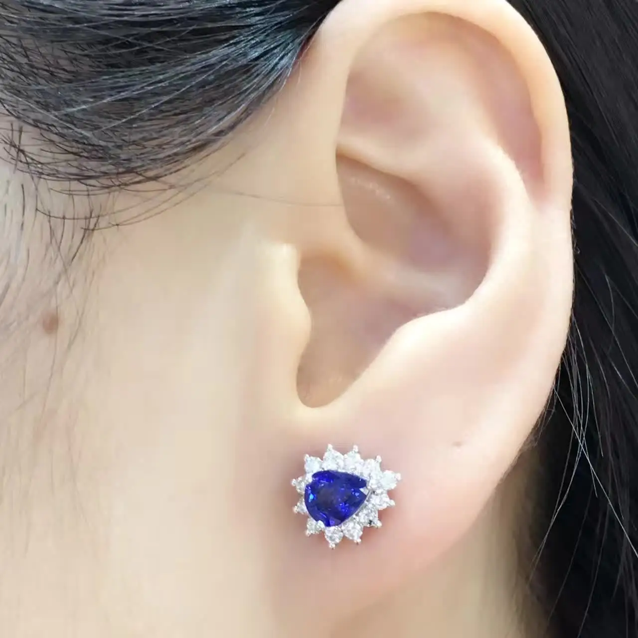 0.572ct+ 0.490ct 18K золото натуральный сапфир серьги гвоздики для женщин инкрустированный стразами
