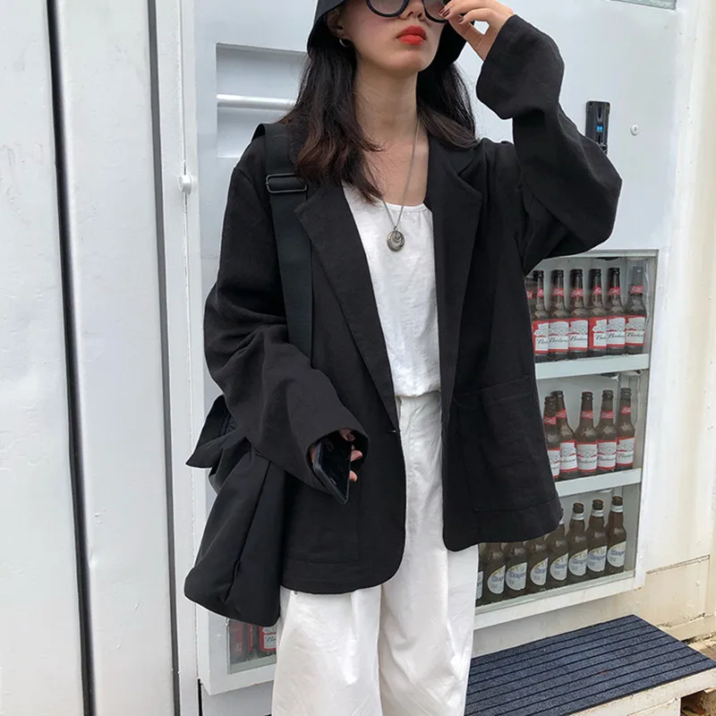 

2 Colors 2019 autumn breif solid color thin blazer feminino coats womens solid color Women's linen Jackets and Coats (F3788)