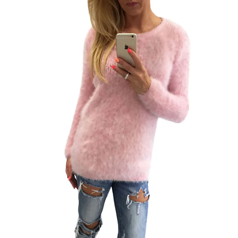 NORMOV корейский стиль женский свитер осень зима круглый вырез длинный рукав