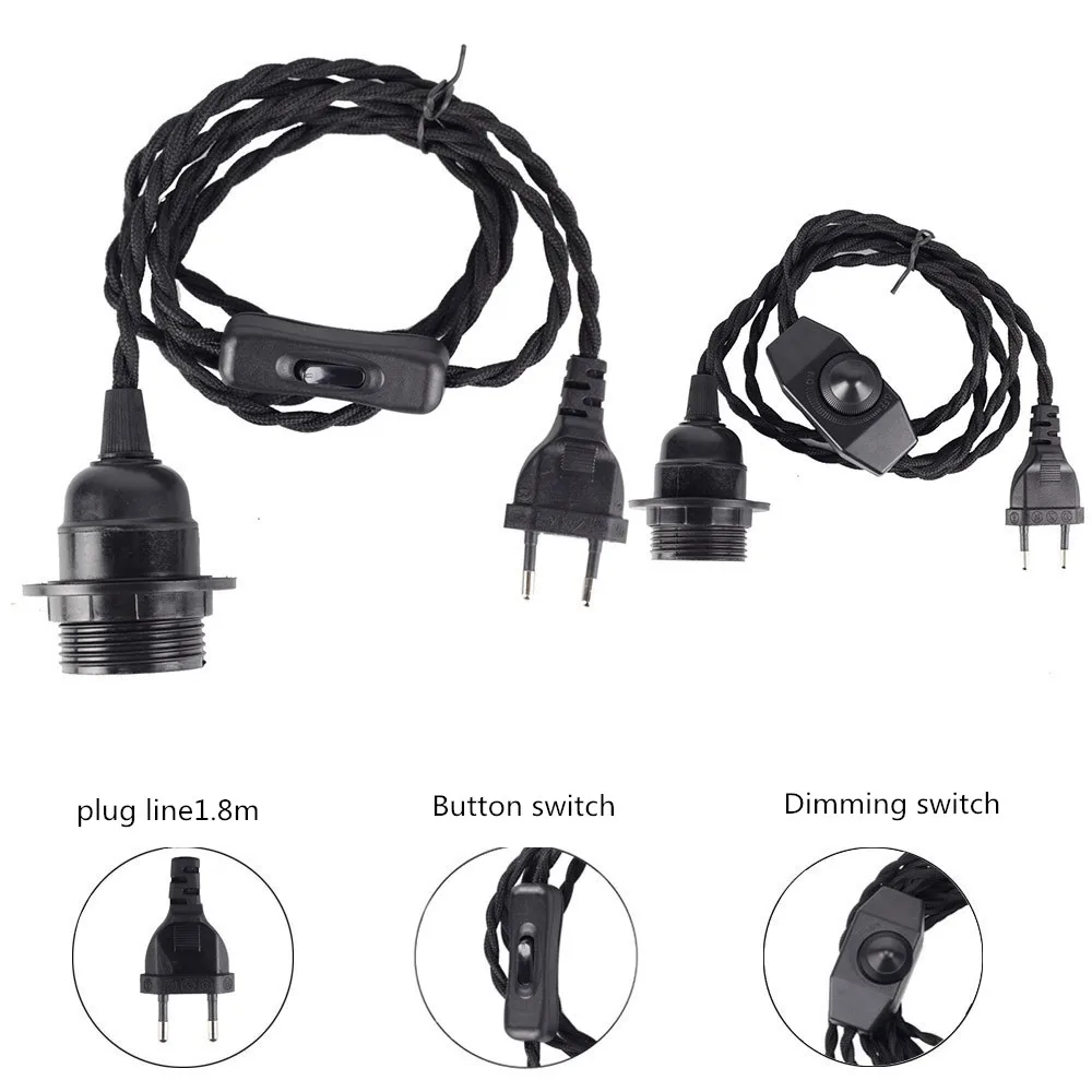 Half tooth VDE lamp holder plug line1.8m Button switch Dimming switch EU plug Lamp fittings AC110V 220V E27 screw Weight 200g