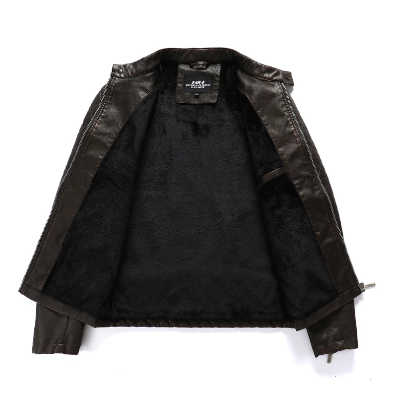 2021 Mens Motorcycle Jacket Autumn Winter Men New Faux PU Leather Jackets Casual Embroidery Biker Coat Zipper Fleece Jacket