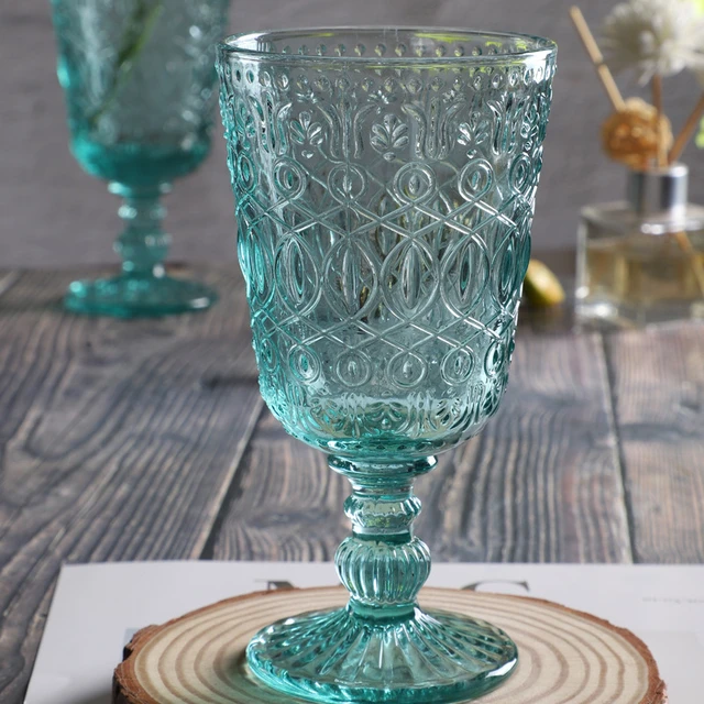 Vintage Leaf Embossed Colored Goblet 340ml Green Pink Blue Clear Wine Glasses  Goblets Stemware Glass Cup 1PC Table Decor - AliExpress